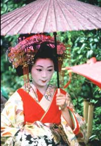 a head and shoulders photo of a geisha