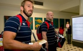 Chris Robshaw and Dan Cole arrive ahead of the first Test against the Aussies on Saturday week