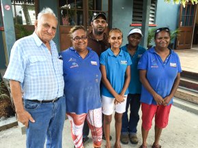 Part of the Café Chloe team in front of the newly renovated train station café and centre.